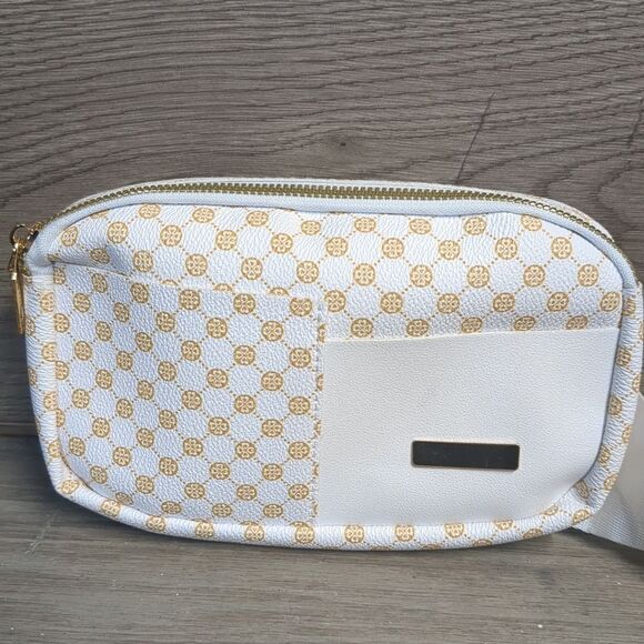 White and Gold Crossbody Fanny Belt Bag Women's - Picture 2 of 10